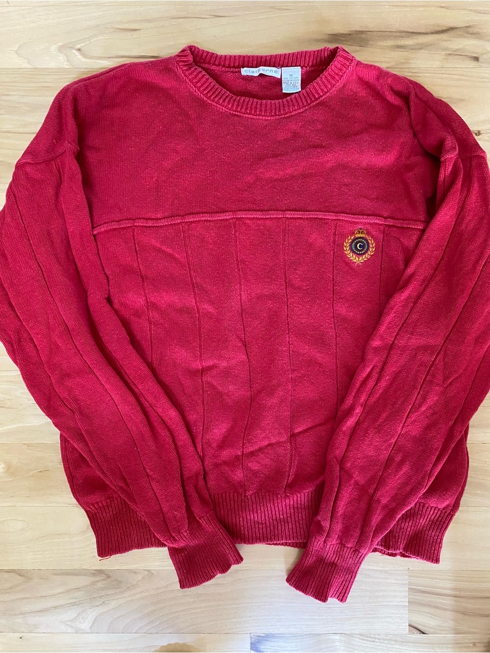 Claiborne Vintage Men’s Sweater Red 100% Cotton Heavy Knit Crewneck Sweater Med